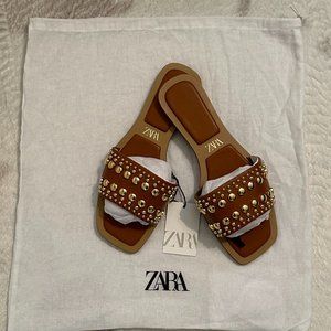 Zara NWT brown leather flats